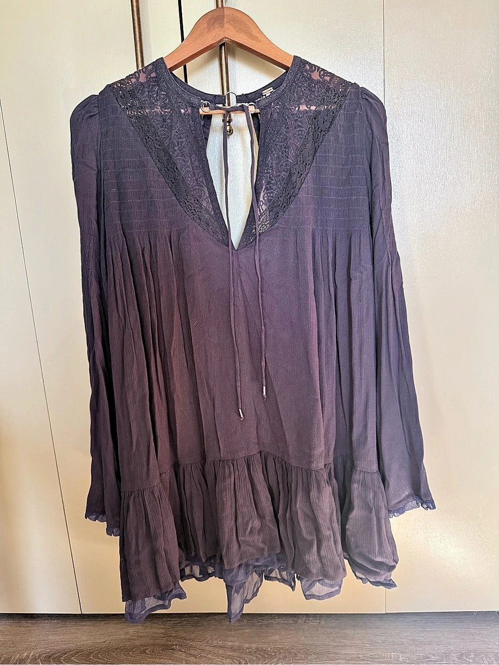 Free People Purple Lace Open Back Boho Tunic Mini Dress S